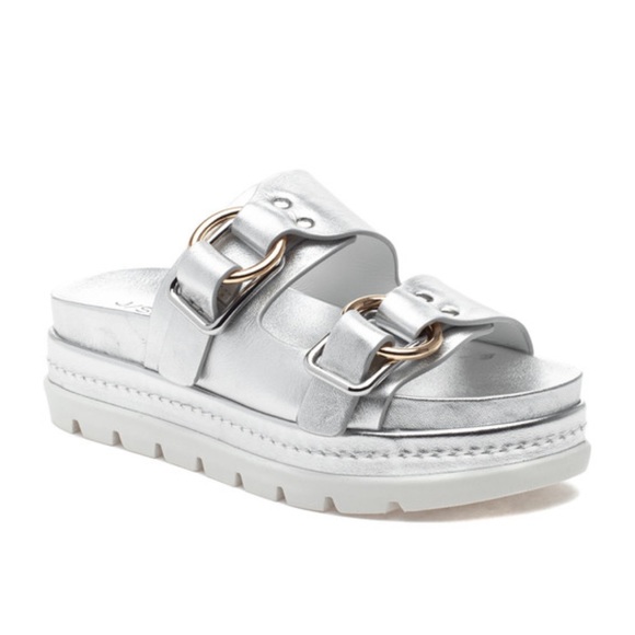 J/SLIDES Shoes - NWT J/SLIDES BAHA Silver Metallic Leather Sandal
